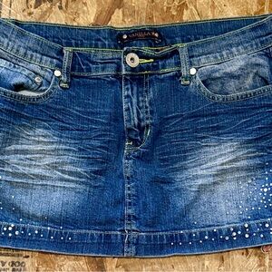 Vanilla Star Blue Denim Mini Skirt with Stud Accents